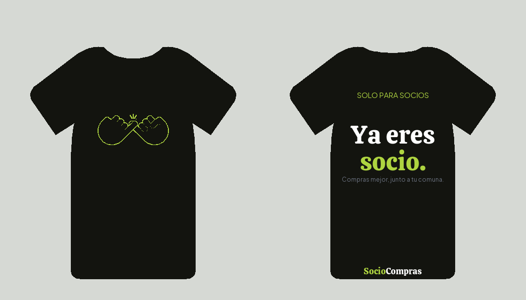 Polera Ya eres socio — frente y espalda